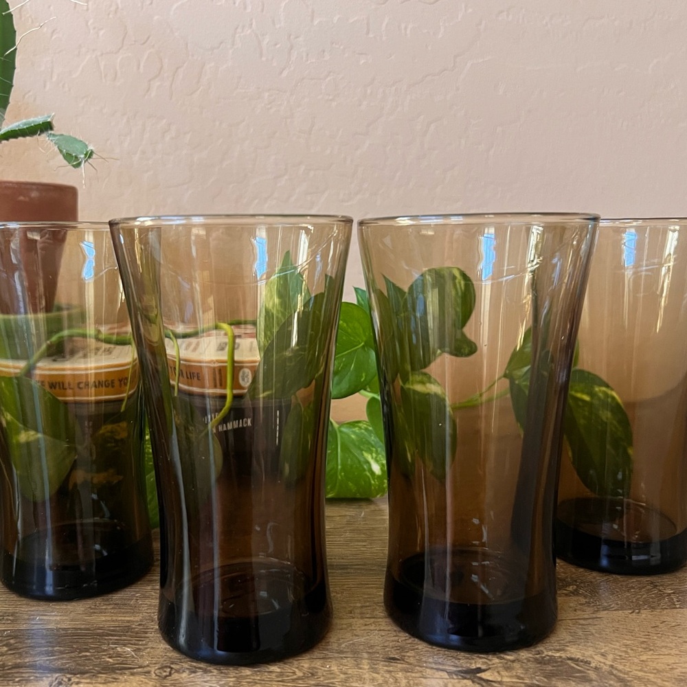 Set of Amber/Mocha Vintage Glasses -4